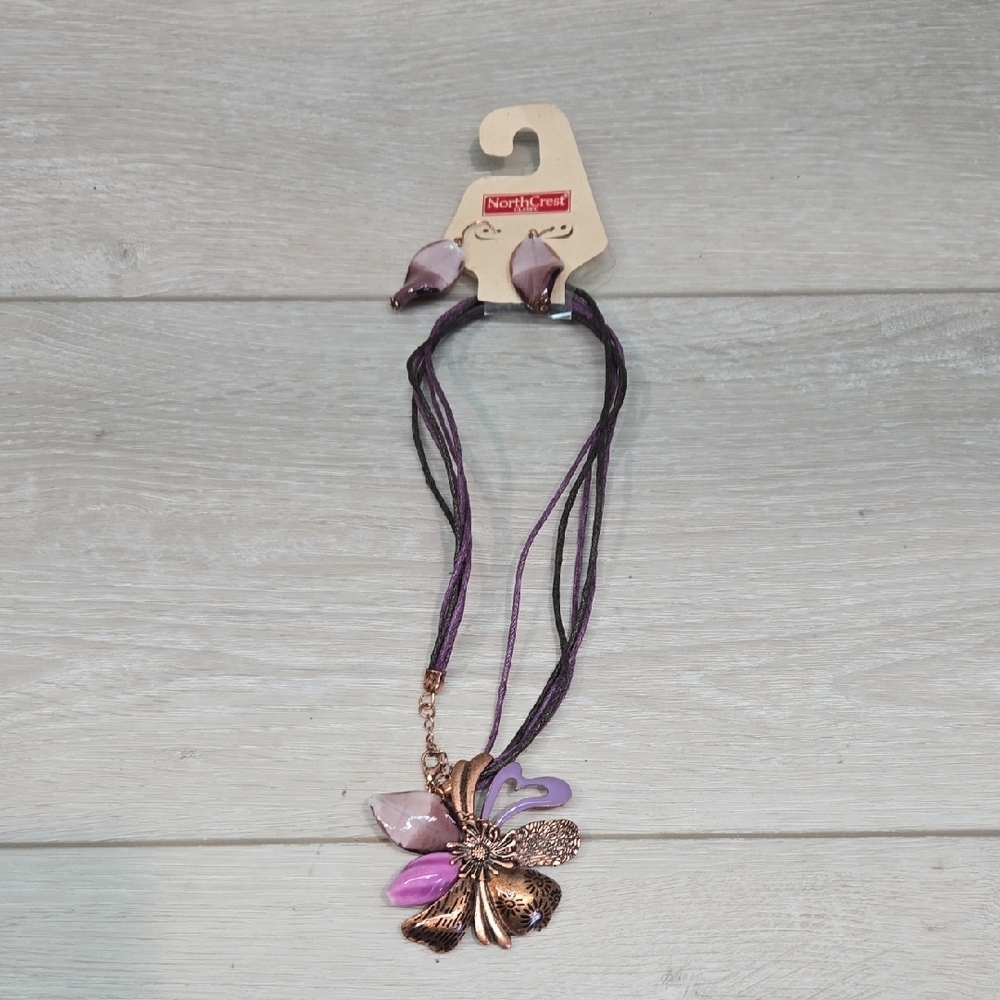 NEW Northcrest Purple and Gold Floral Necklace Set Classic